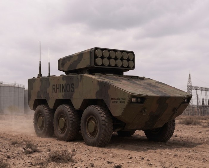 Imagen de portada: Miriad plantea un vehículo autónomo Rhinos para lanzar interceptores contra drones